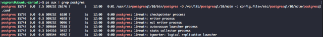 Check PostgreSQL 10 processes using ps